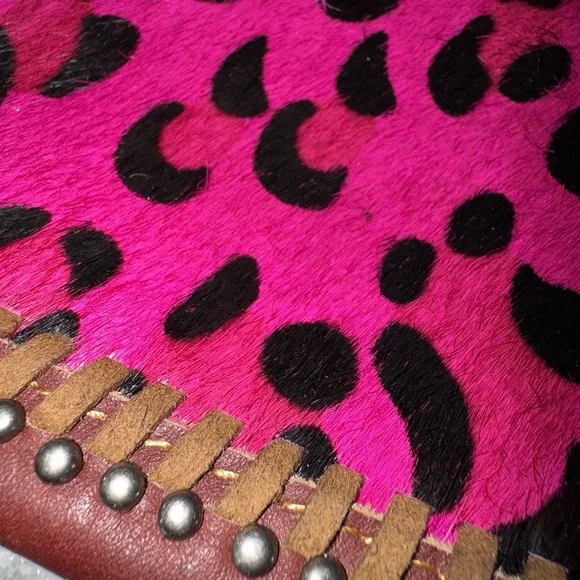 American Bling Leather Hand Bag Clutch Pink Cowhide Chain Strap - Picture 7 of 7